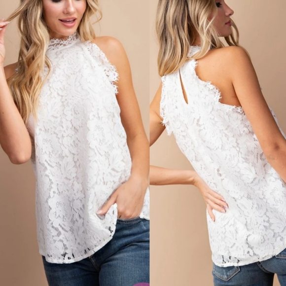 New Eyelash Lace Dressy Halter Tank Top - Picture 4 of 9